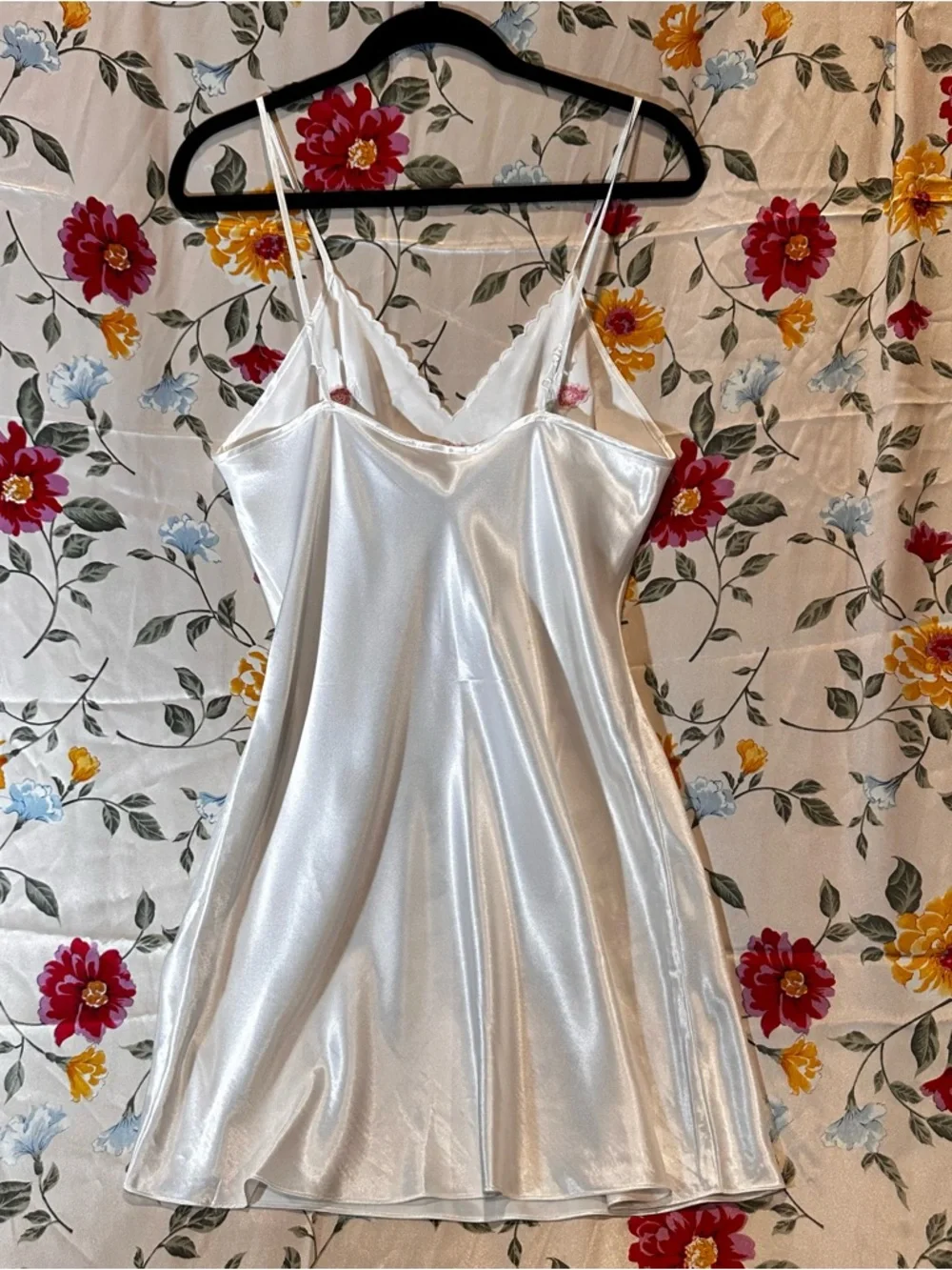 VINTAGE VAL MODE LINGERIE WHITE BRIDAL SLIP- MINI- FLORAL EMBROIDERY SIZE L - Picture 4 of 6